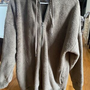 aerie Sherpa Zip-Up Hoodie - Taupe